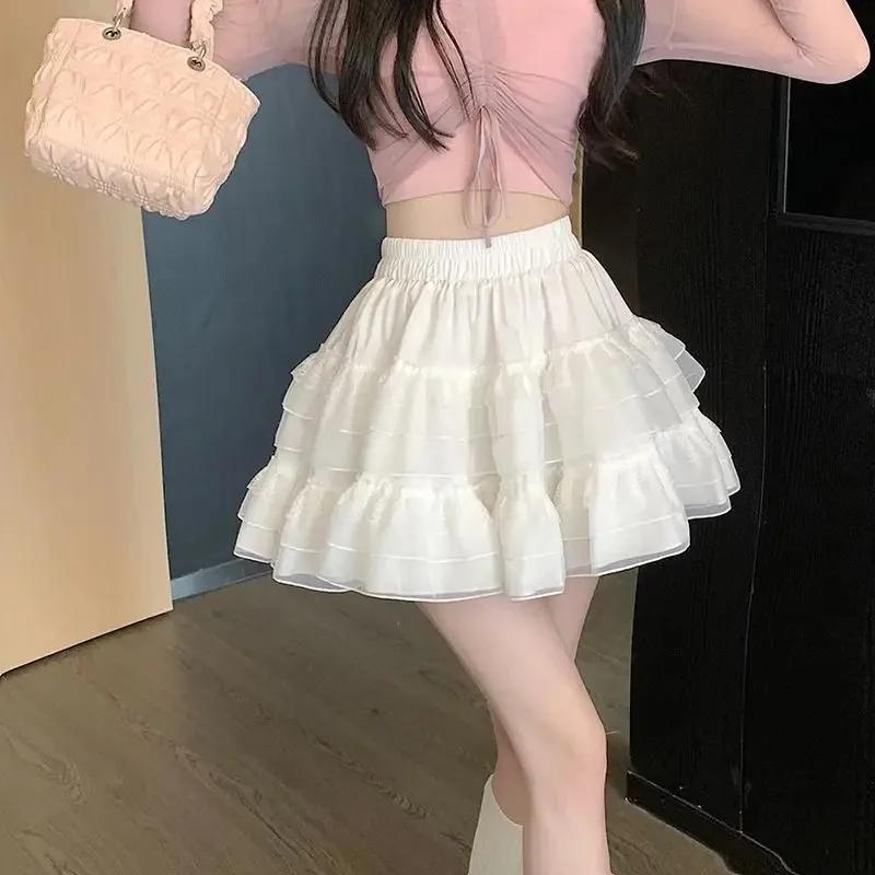 Nouveau dans les vêtements doux coréen décontracté été tendance blanc dentelle gâteau Mini jupe Ball
