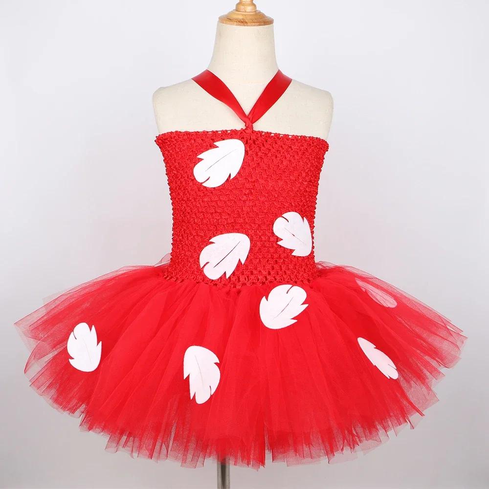 Lilo robe de princesse Costume pour filles rouge feuille tropicale robe Tutu hawaïenne tenue bébé en
