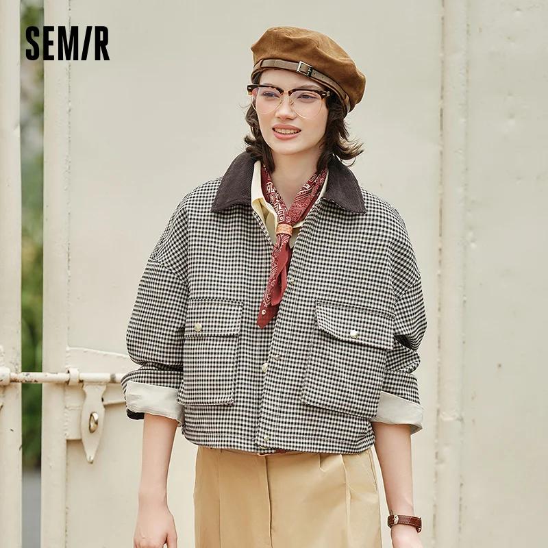 Semir veste femmes recadrée col tournant à la mode en vrac 2025 nouveau automne Plaid mode manteau