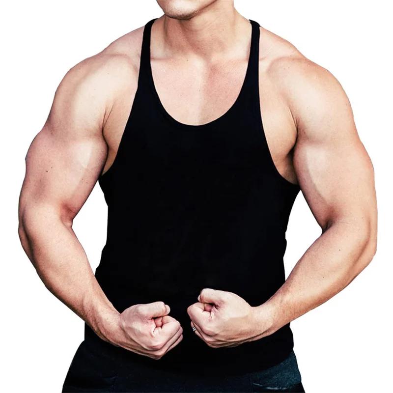 Débardeur basique en coton de couleur unie pour hommes, sans manches, dos en Y, gilet de gymnastique
