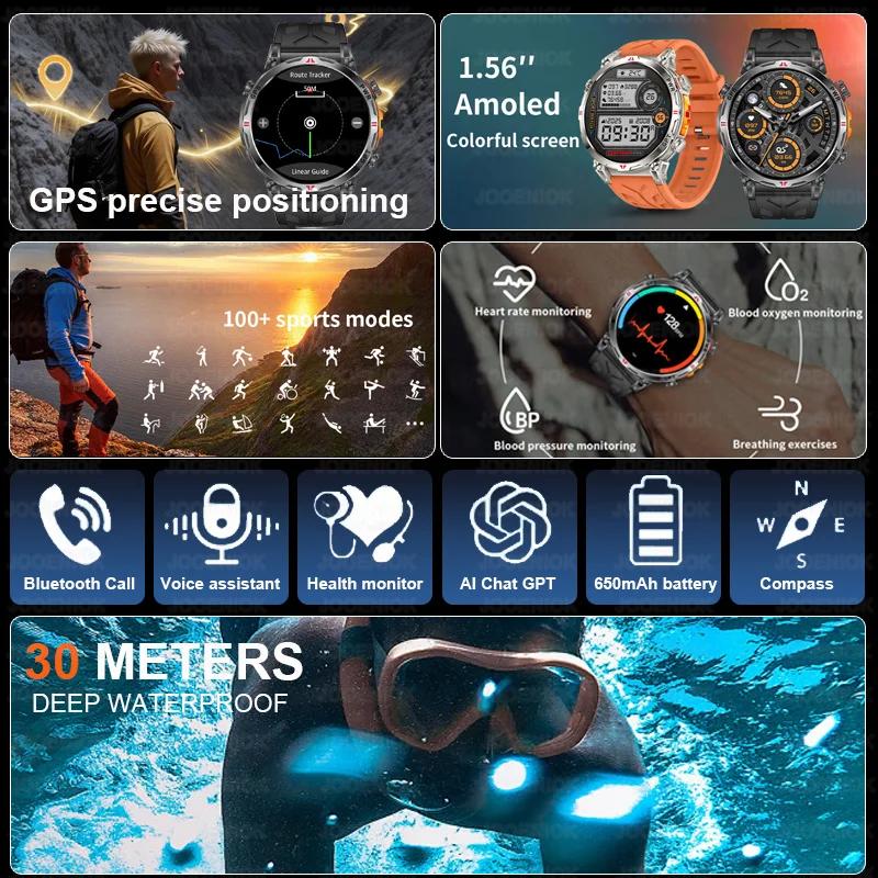 Montre connectée de sport de plein air pour hommes, positionnement GPS, appel HD 2026 mAh, écran AMO