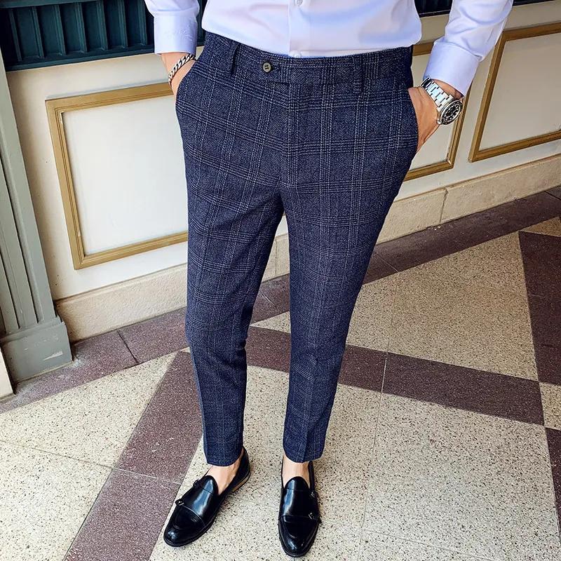 Pantalon de costume à carreaux décontracté pour homme, pantalon de costume ajusté pour homme, pantal