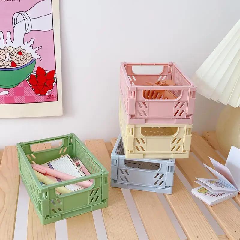 Nouveau Mini support de papeterie pliable empilable en plastique Simple mignon étudiant bureau boîte
