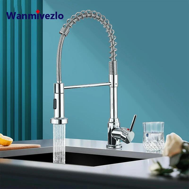 Robinets de cuisine extractibles à ressort, tête de pulvérisation, robinet d'eau chaude et froide, R