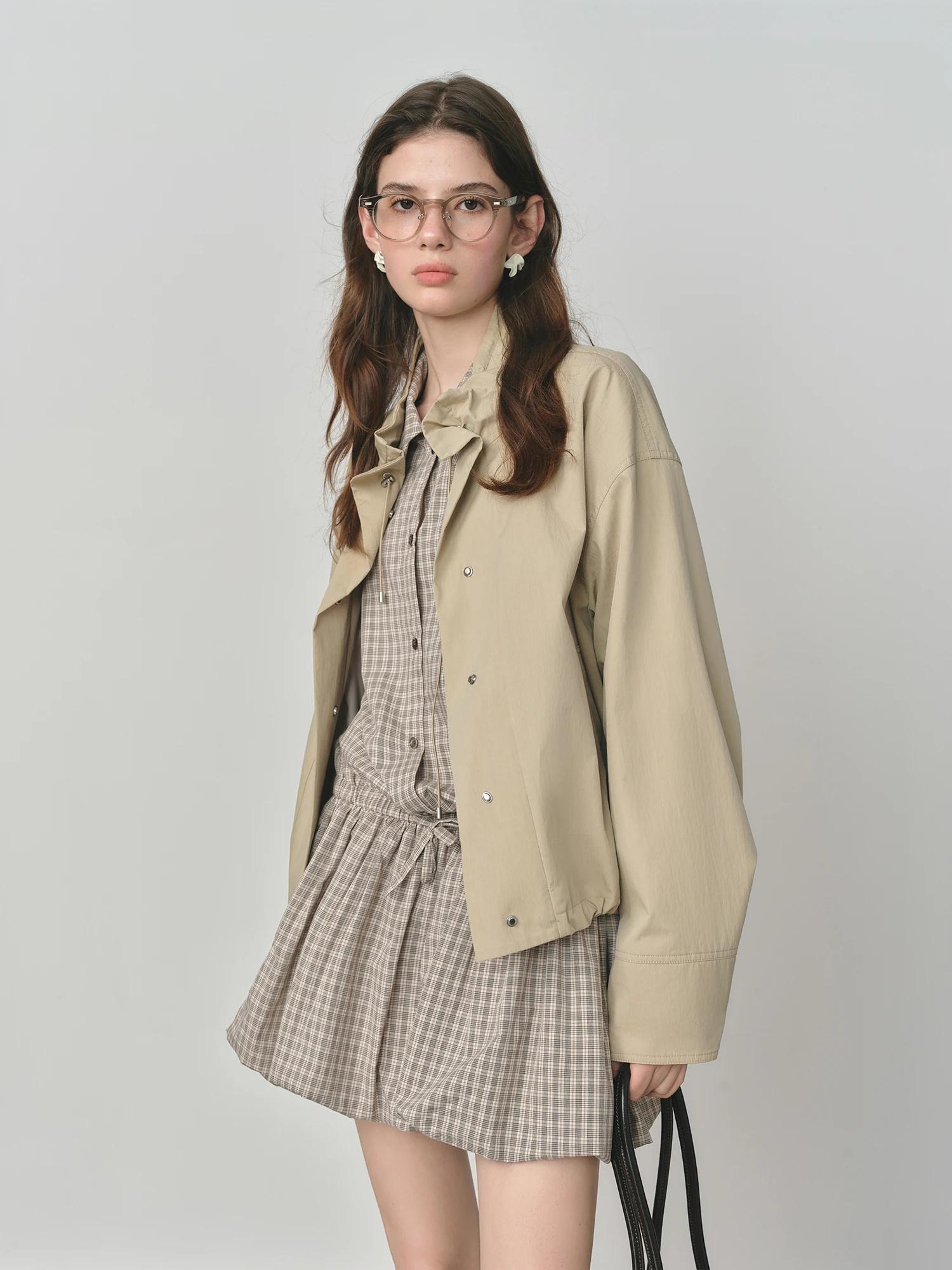 FSLE 2025 Veste utilitaire vintage pour femme - Manteau court d'automne décontracté à manches bouffa