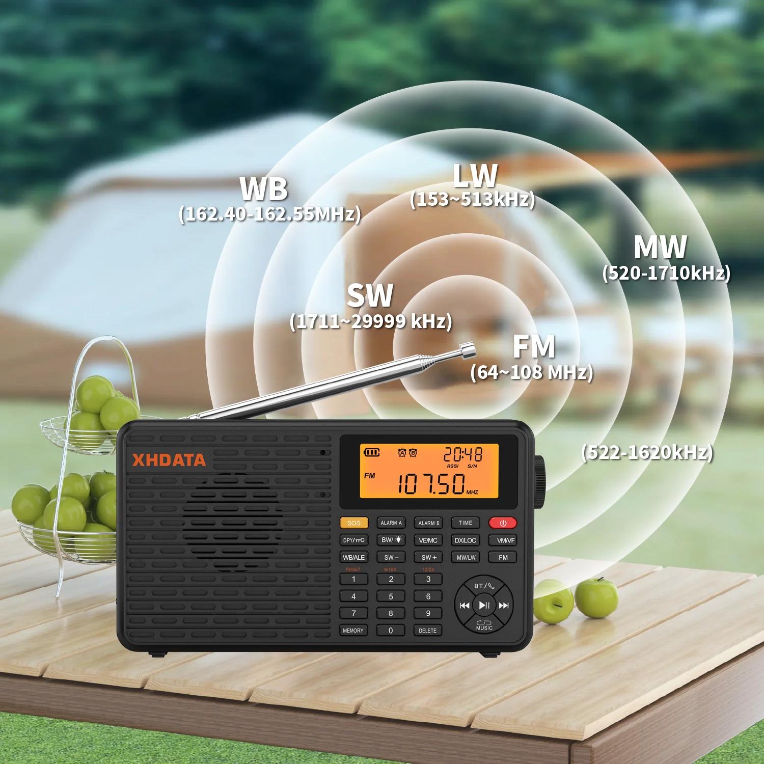 XHDATA Dnight WB Radio Portable AM FM Stéréo SW MW LW Réveil Numérique Radio Batterie Rechargeable U