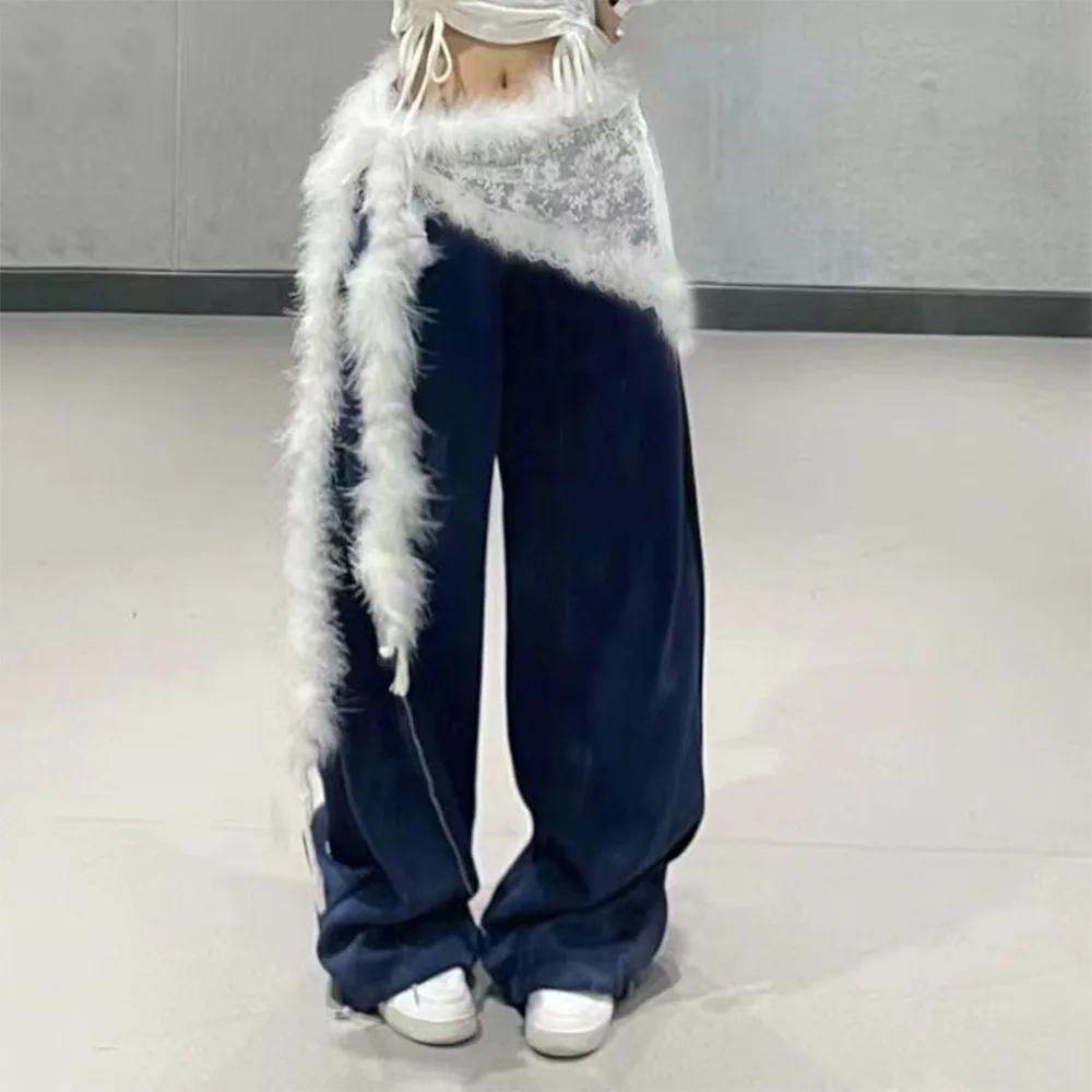 Jeans pantalons décor brodé fleur dentelle Mini jupe irrégulière voir à travers des jupes froncées t