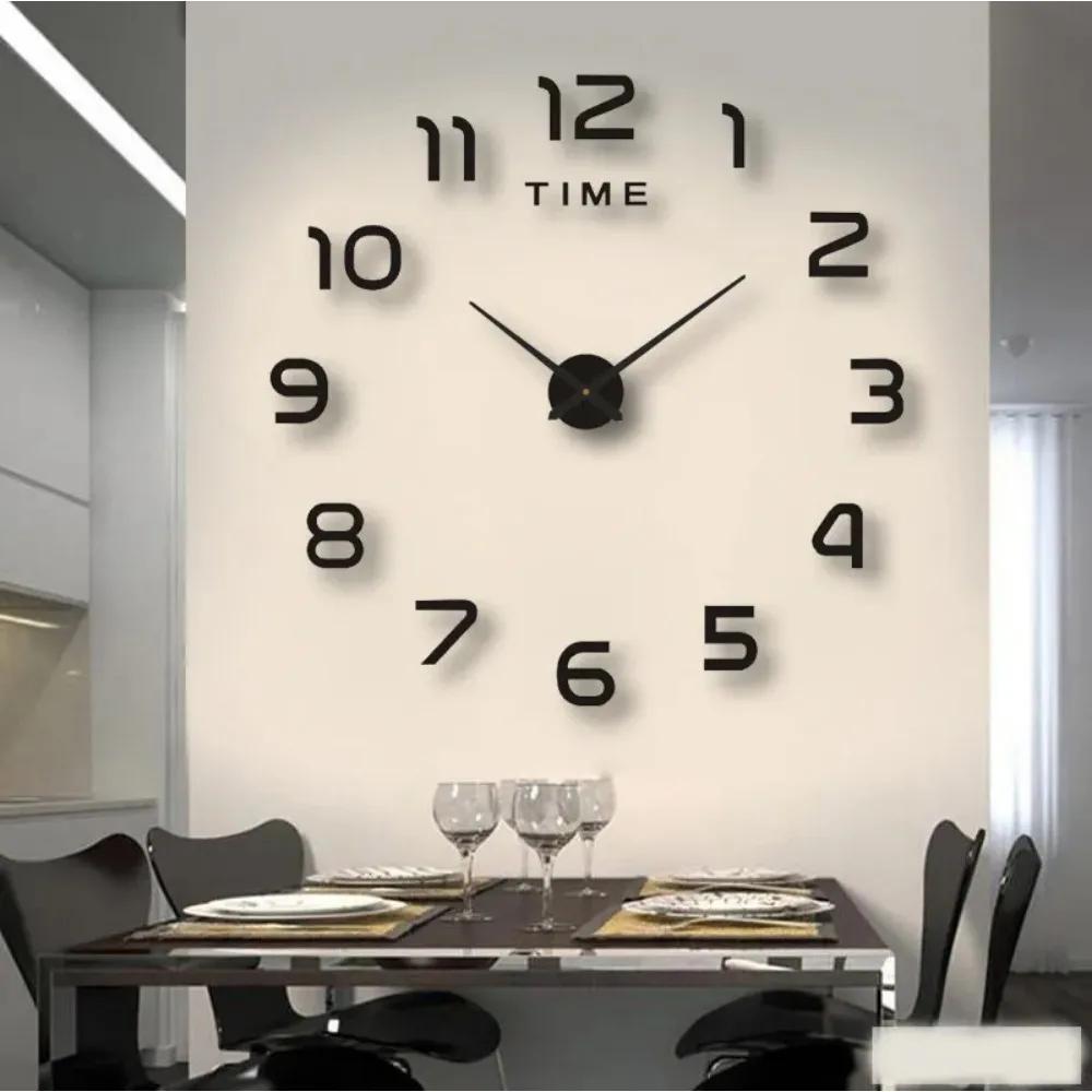 Grande Horloge murale au Design moderne 3D, à Quartz, à la mode, miroir acrylique, autocollants, déc