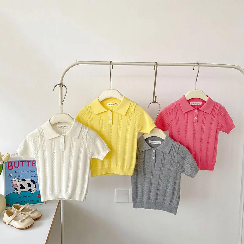 Chemises Polo d'été 2026 pour Enfants 18M-8Y, T-shirts en Maille Couleur Unie pour Filles, Vêtements