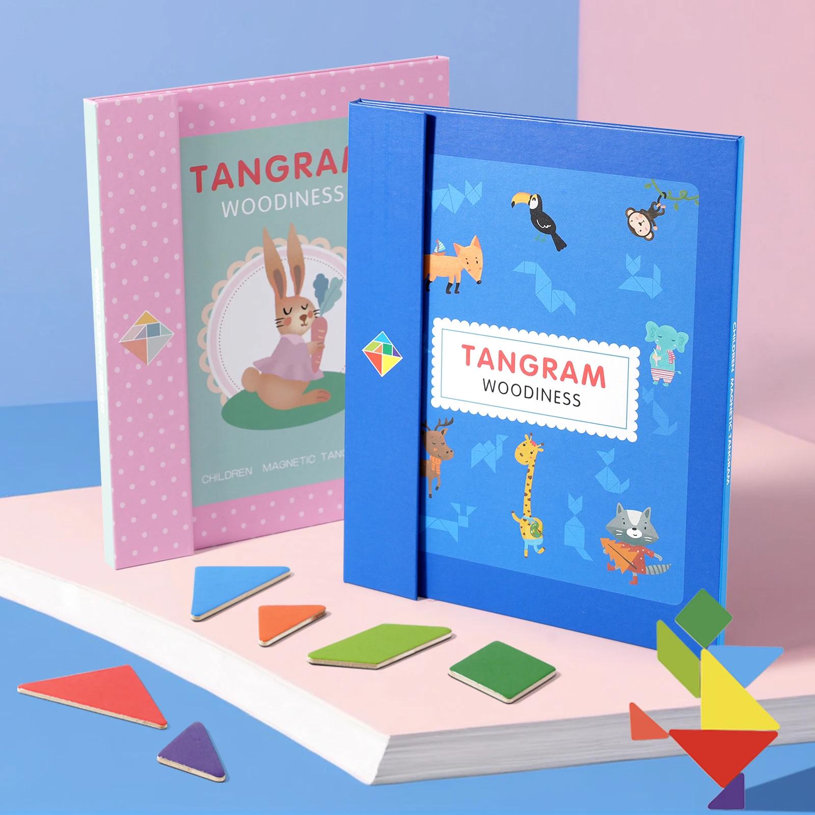 Puzzle en bois Tangram magnétique, livre, jouets éducatifs pour enfants, bébé enfant, Portable, appr