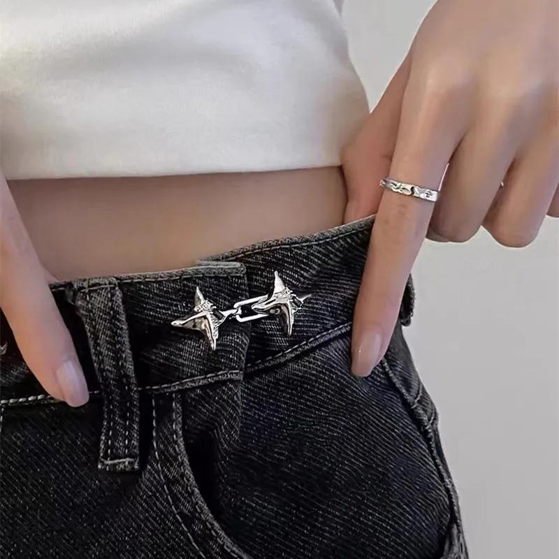 Outil de serrage de taille étoile à quatre branches de tempérament, boucle de taille réglable, jean