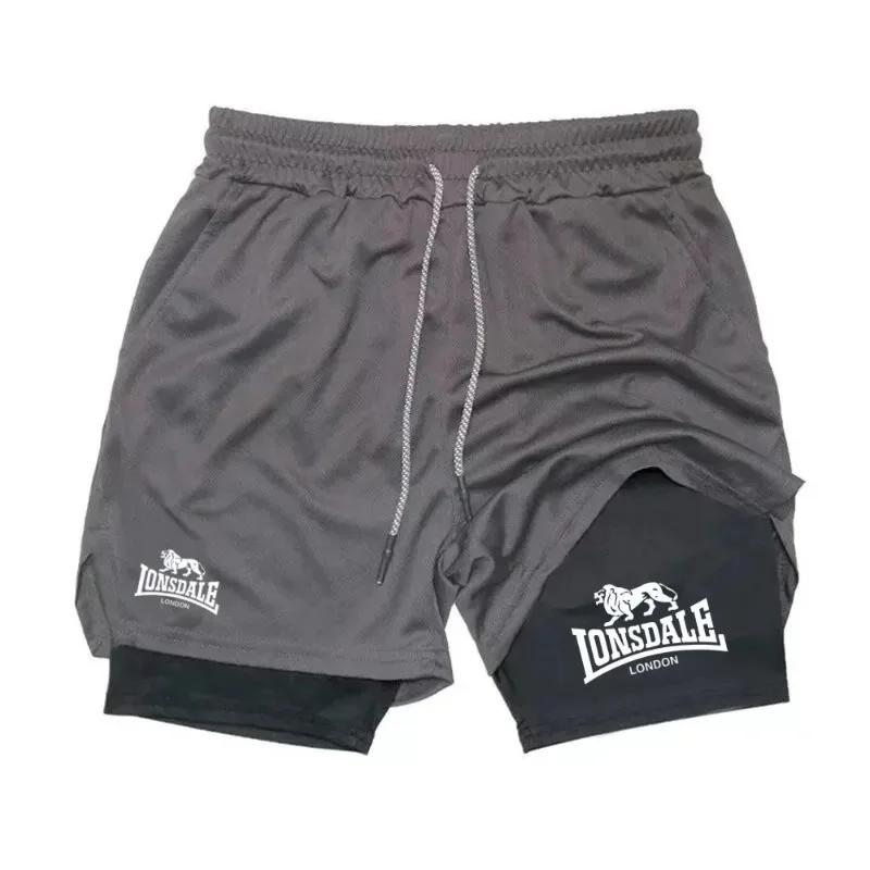 Short de course imprimé 2 en 1 pour hommes, short de Compression d'entraînement de gymnastique avec