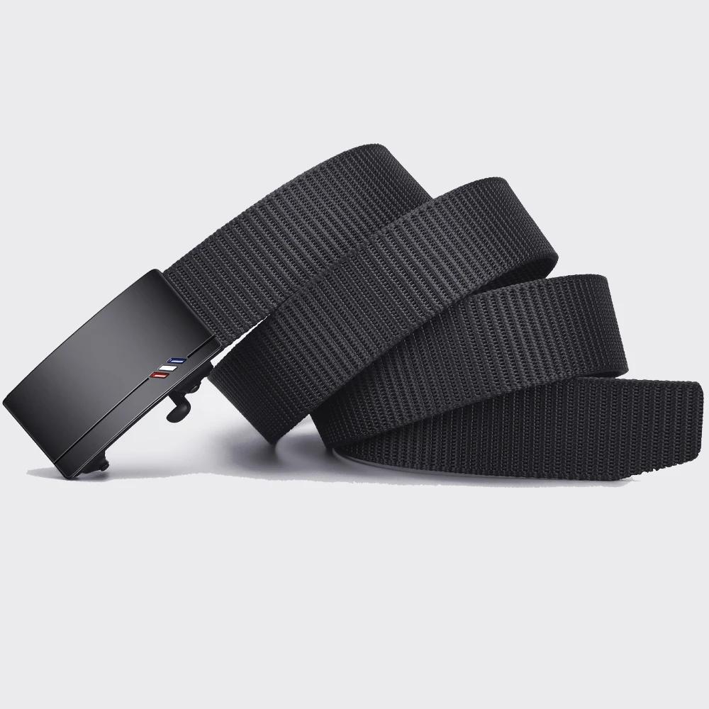 Ceinture en toile tissée pour hommes, 2 pièces, boucle automatique, ceinture décontractée, douce et