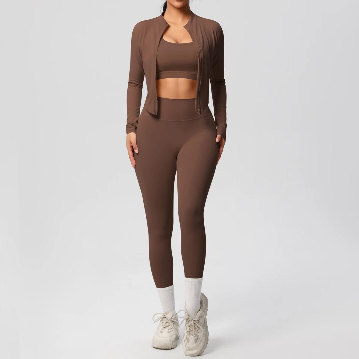 3 pièces vêtements de sport Yoga ensemble gymnastique sport soutien-gorge veste à glissière Leggings