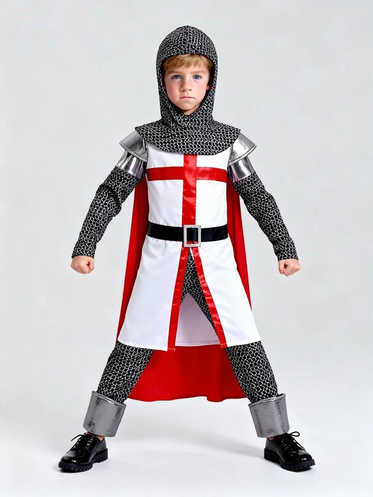 Costume de Chevalier Templier Médiéval pour Enfants, Tenue de Guerrier Croisé d'Halloween pour Garço
