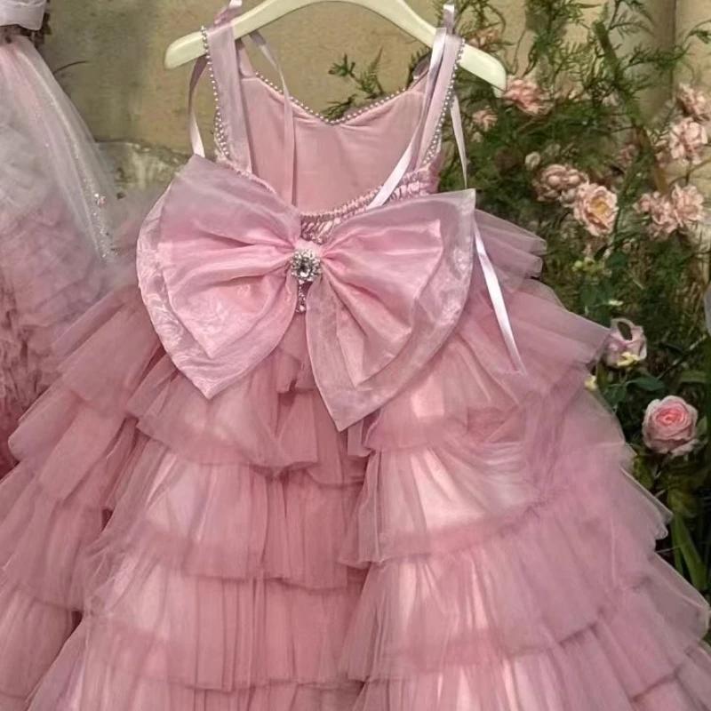 Robe d'été moelleuse sans manches pour filles, jupe longue en Tulle doux, belle tenue de princesse p