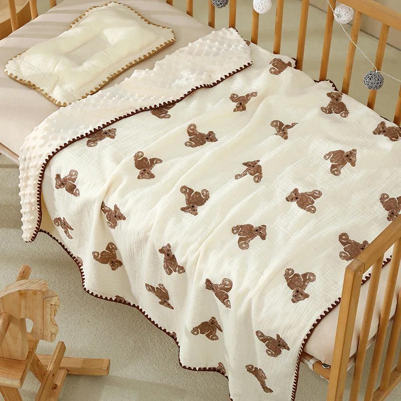 Couverture imprimée ours pour nouveau-né, en pur coton, Double gaze, serviette de bain pour bébé, 10