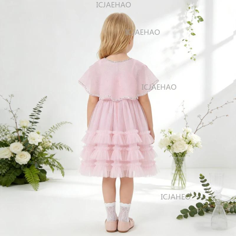 Robe de princesse rose faite à la main avec fleurs 3D pour anniversaire, tenue de soirée formelle po