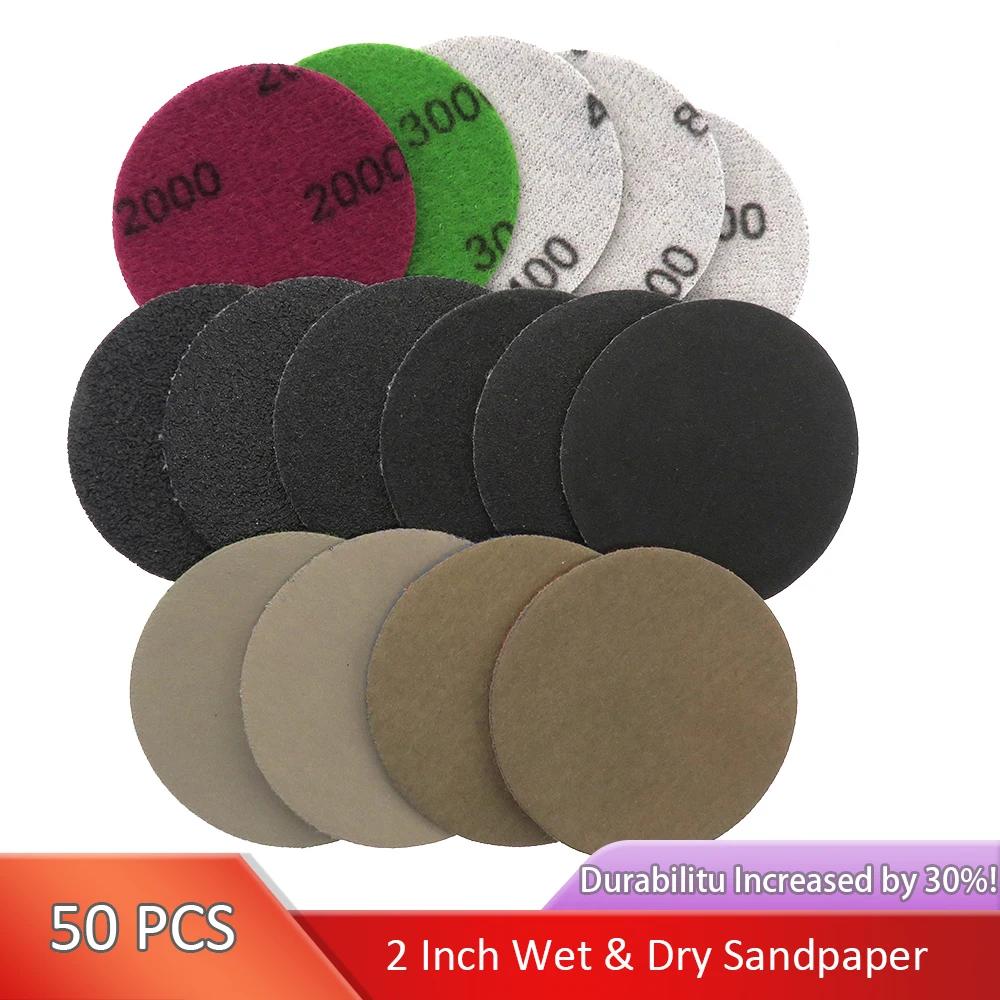 Papier de verre sec et humide, 50 pièces, 2 pouces, 50mm, outils abrasifs, disque de ponçage, access