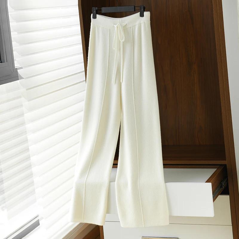 Pantalon large en cachemire polyvalent, pantalon en laine, pantalon ample, tube droit, auditif, tric
