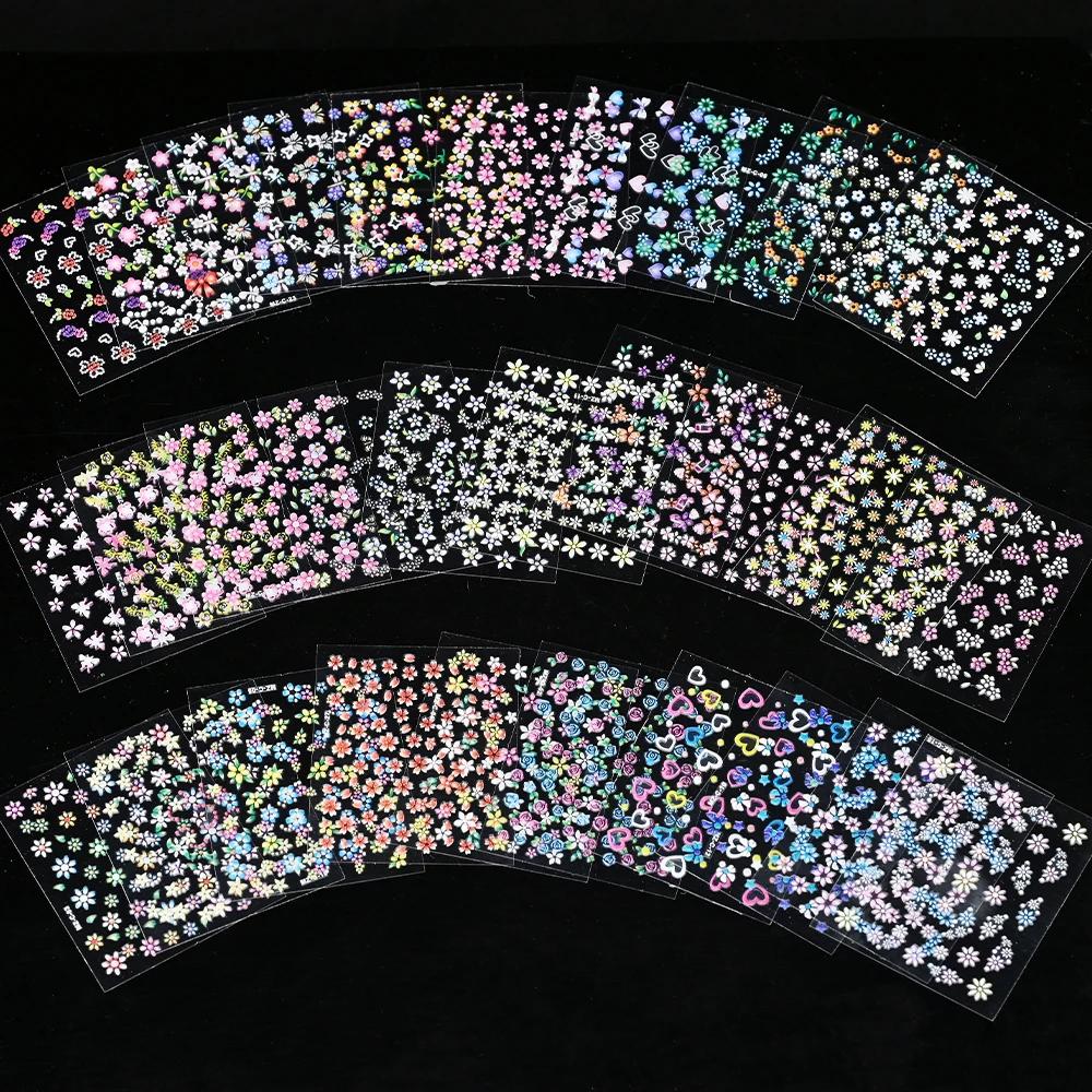 Autocollants pour ongles 3D, fleurs de cerisier, Rose, marguerite, 20/30/60/70/90 pièces, mignon, cœ