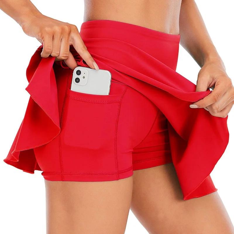 Jupes de Tennis à poches cachées pour femmes, jupe plissée de sport, de Golf, couleur bonbon, short