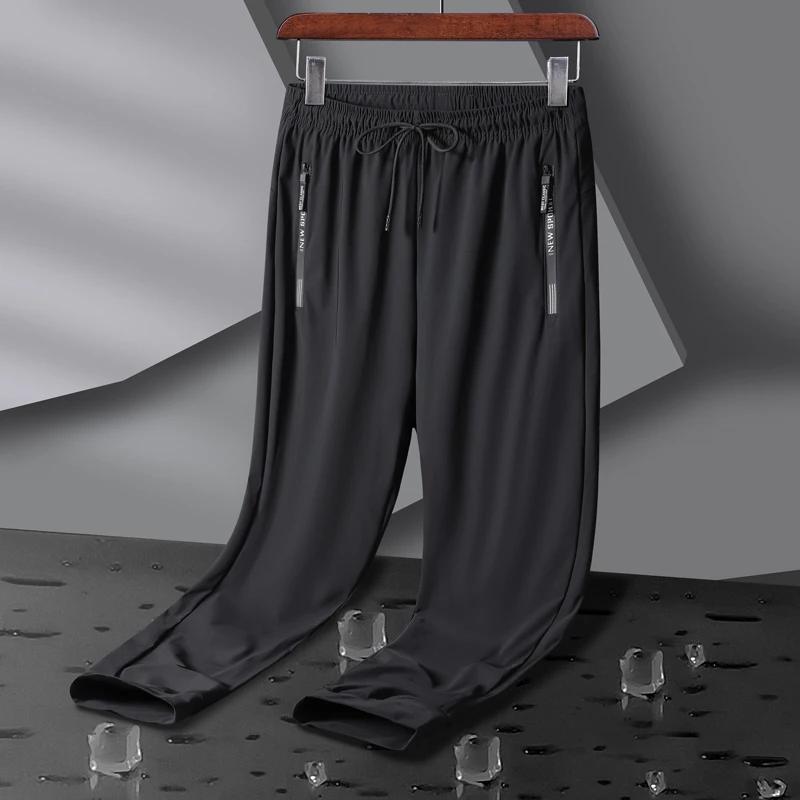 Pantalon de Sport élastique respirant pour hommes, en soie glacée, pour Jogging, survêtement fin, dé