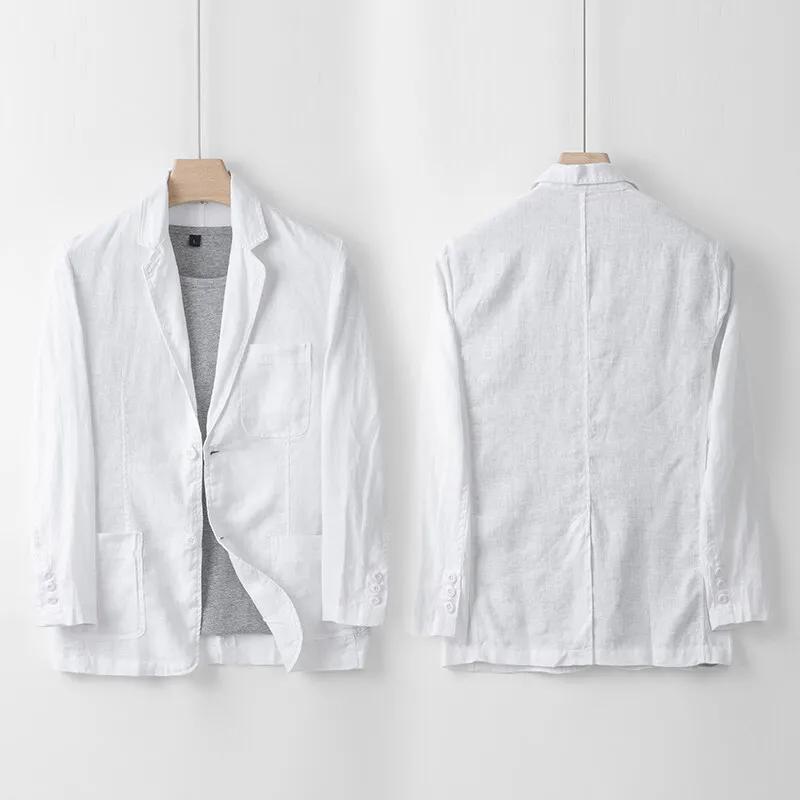 Veste de costume 100% lin pour hommes, haut d'été léger et respirant, couleur pure, léger, de luxe,