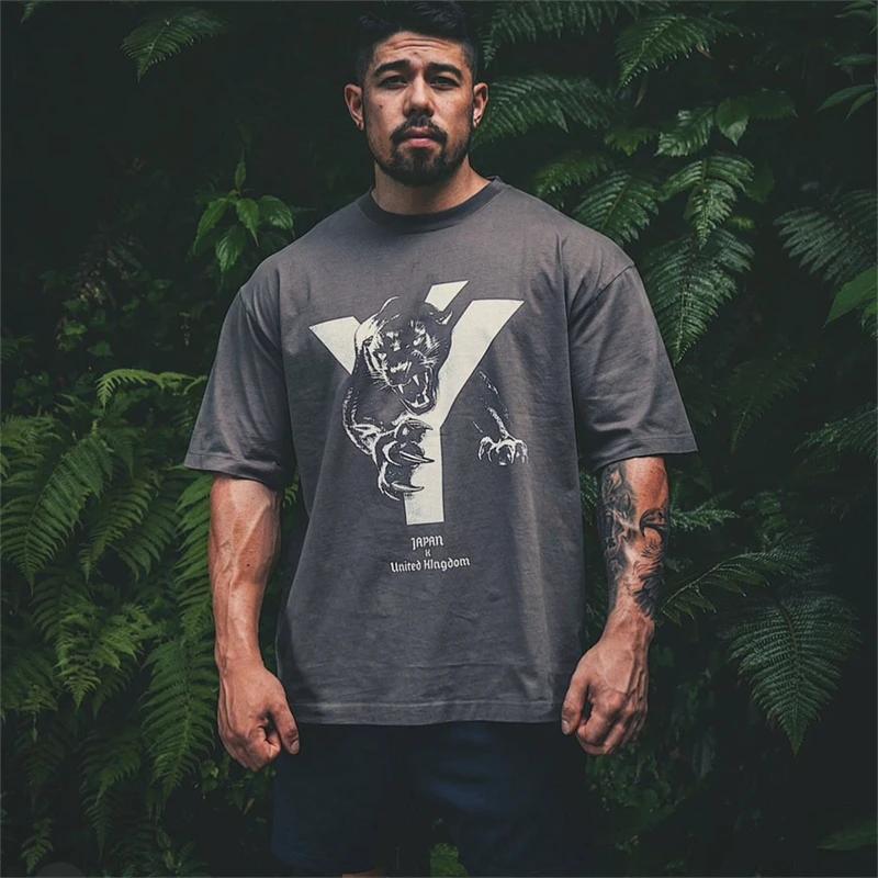 Circft Respzed T-shirt de sport en coton imprimé léopard pour hommes, vêtements de rue décontractés,