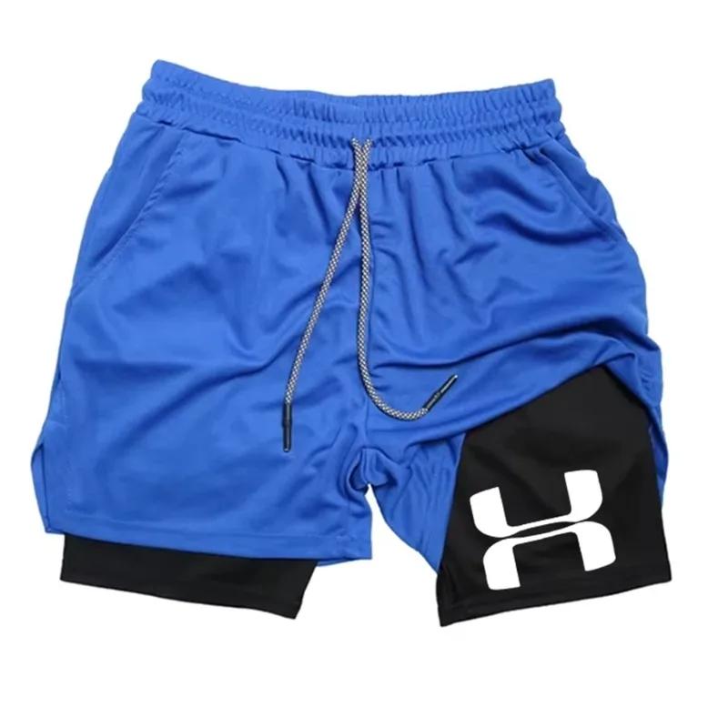 Shorts de course pour hommes 2-en-1, double couche, séchage rapide, pour la gym, le fitness, l'entra