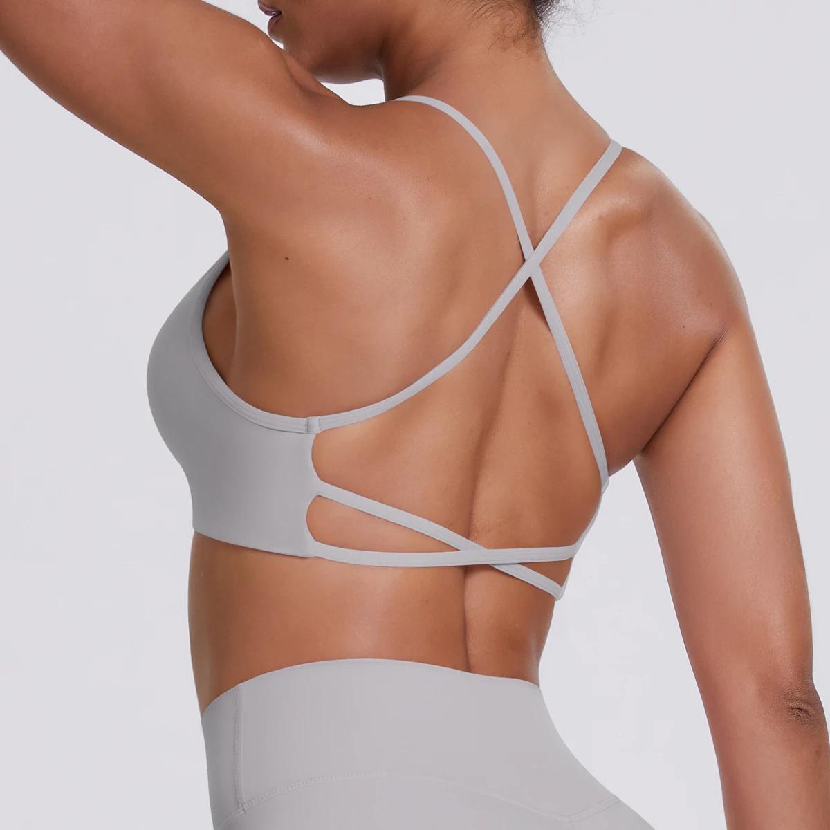 Soutien-gorge de Yoga femmes Fitness haut court antichoc sport soutiens-gorge couleur unie en Nylon
