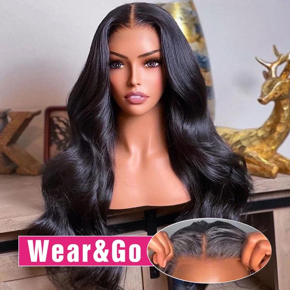 Perruque de Cheveux Humains Ondulés Pré-Customisés, Fermeture Transparente, Prêt à vitation et Go, s
