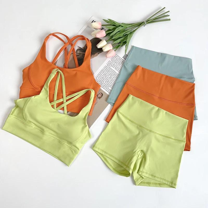 Ensemble de Yoga 2 pièces, sensation nue, vêtements d'entraînement pour femmes, Shorts de Yoga taill