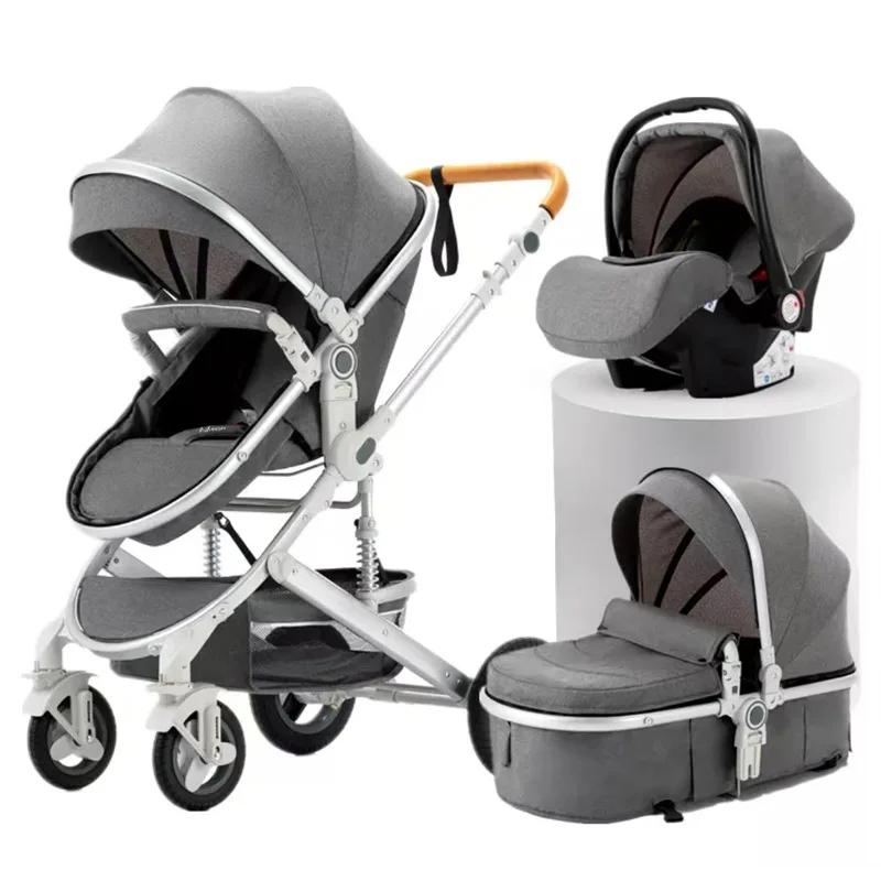 Poussette bébé nouveau-né 3 en 1 avec siège auto poussette bébé haute vue avec fonction assise et co