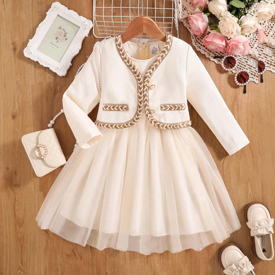 Nouvelle robe mignonne à la mode d'automne pour filles, robe de princesse moelleuse - blanche