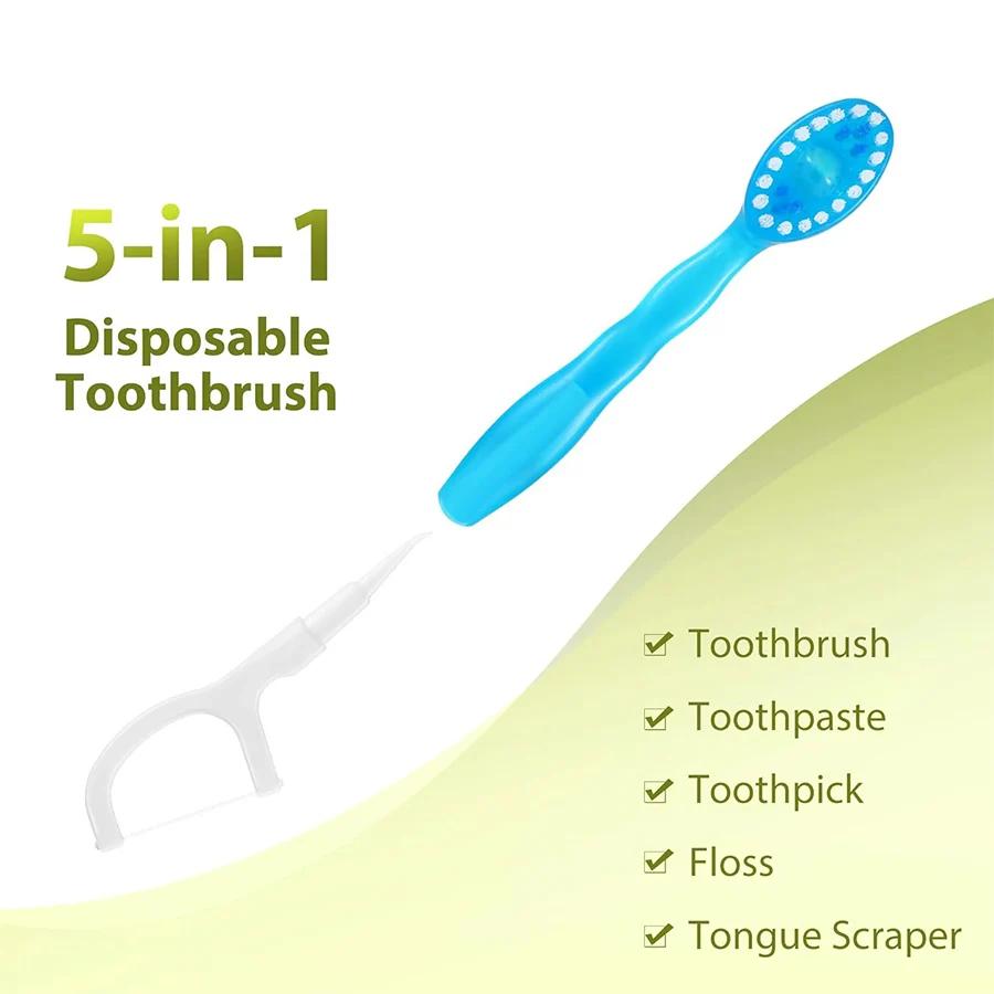 Brosse à dents jetable portable 5 en 1, fil dentaire, nettoyage buccal, adultes en voyage d'affaires