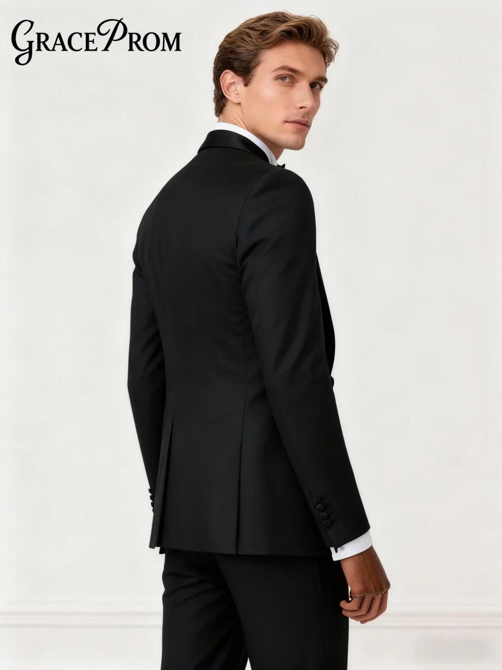 Veste de Costume Élégante pour Homme, Revers Châle Noir, Ensemble de Costume Classique Coupe Slim, T