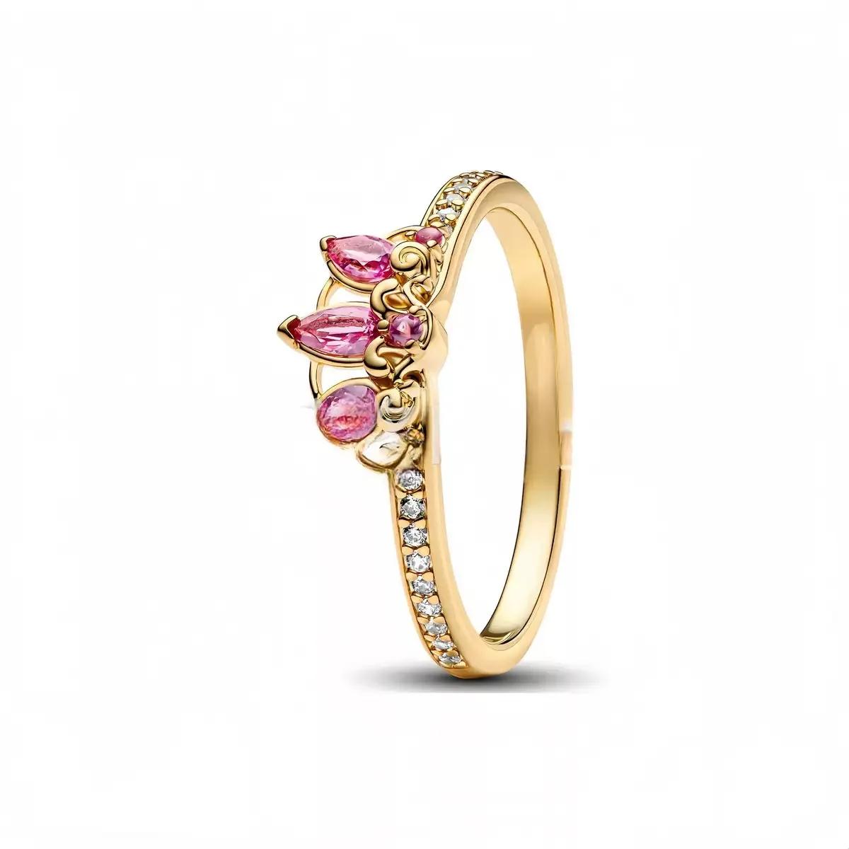 Bague en argent pur 925% en forme de cœur Minnie, couronne de princesse, pour femmes, bijoux fins à