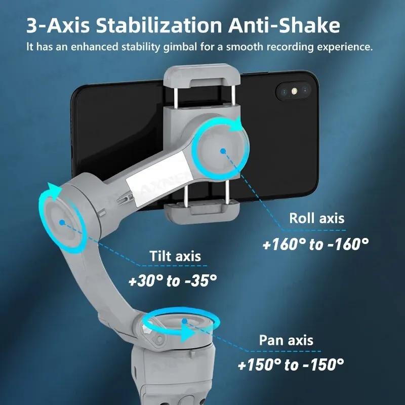 Stabilisateur portatif à cardan 3 axes HQ6 pour téléphone portable, avec lumière de remplissage, sui
