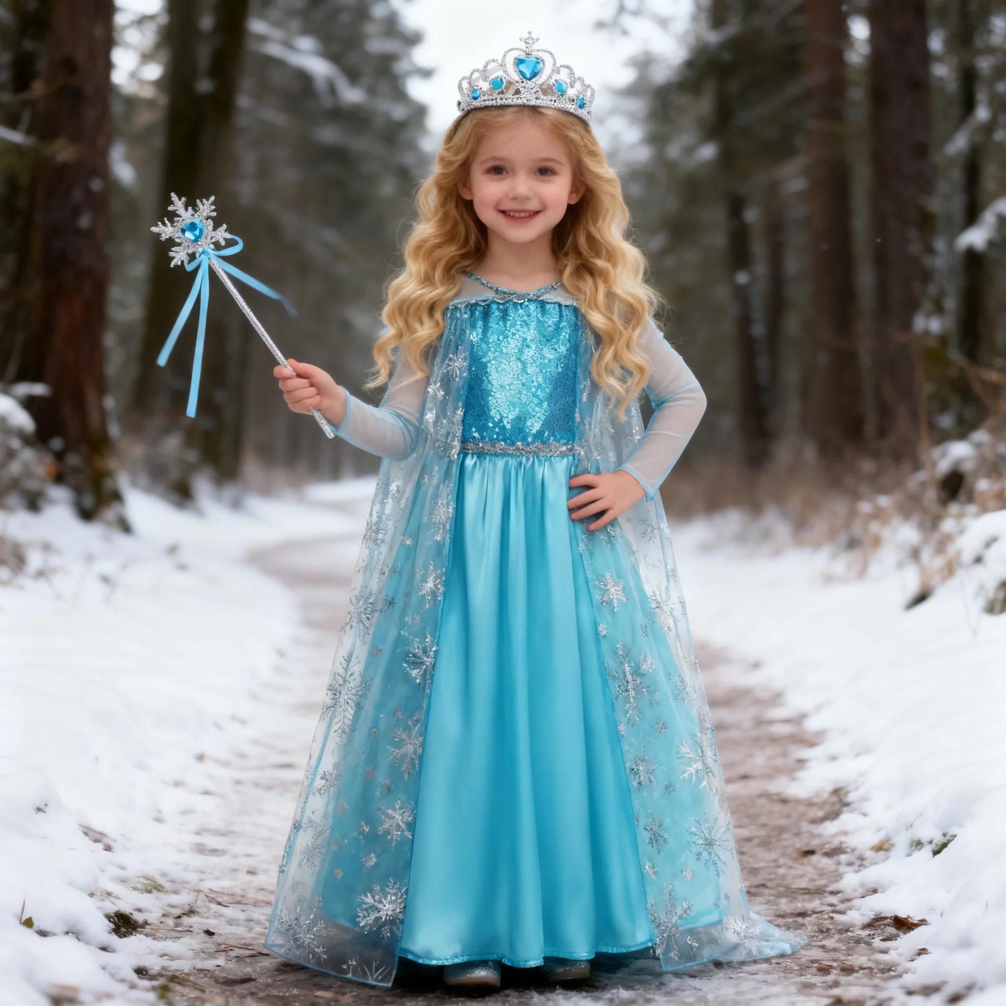 Filles Cosplay reine des neiges Elsa flocon de neige Cape Costumes enfants carnaval fête robe de bal