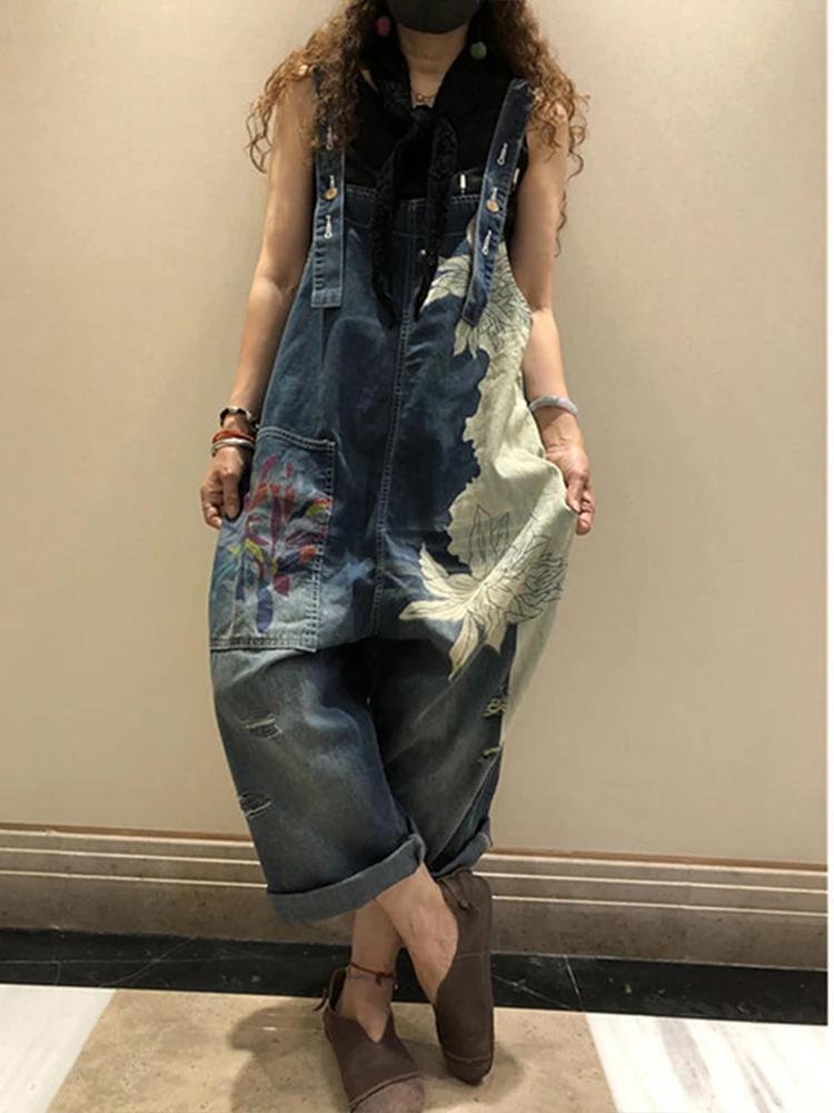 Amax luluE 2025 mode coréenne printemps femme imprimé Denim salopette dames Vintage Jeans décontract