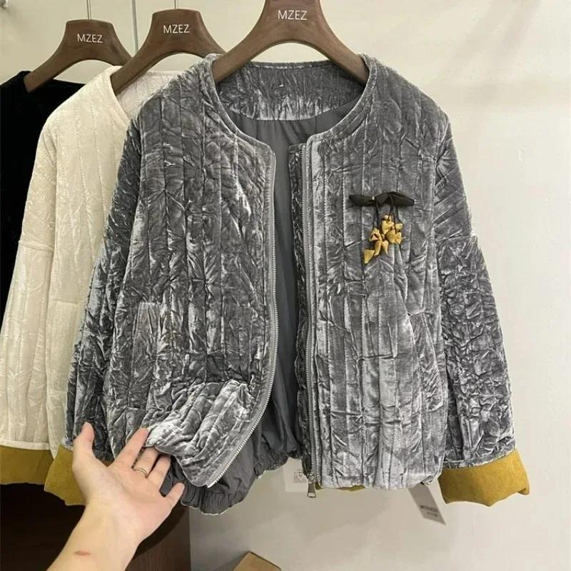 Veste Cardigan gris à fermeture éclair pour femme, manteau épais en coton, haut de gamme, chaud, man
