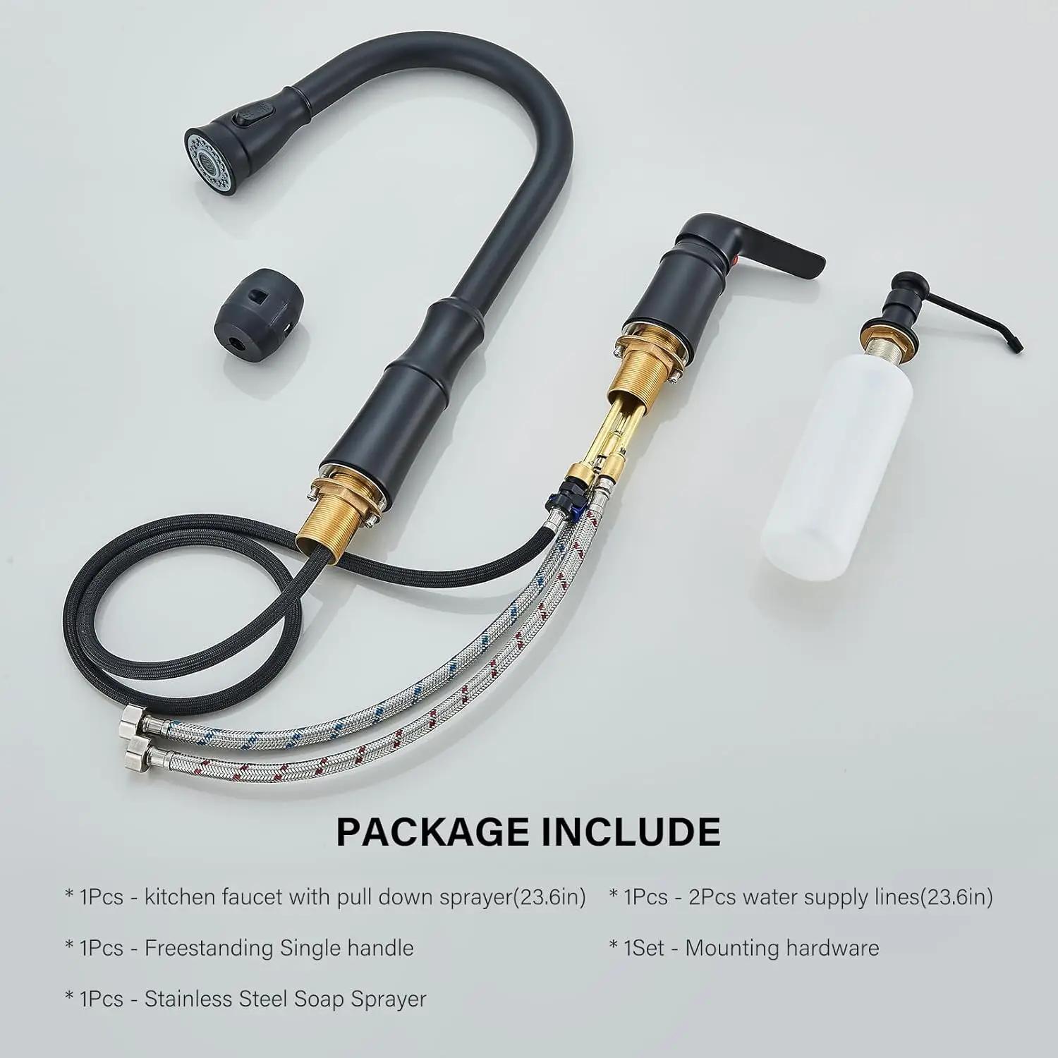 Robinet d'évier de cuisine, robinets de cuisine à 3 trous avec pulvérisateur extractible, robinets d