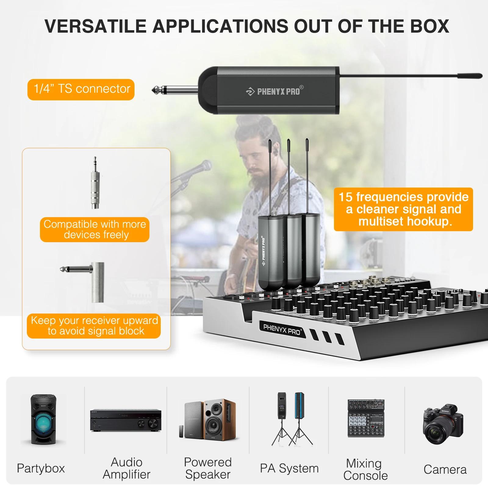 Phenyx Pro Système de microphone sans fil numérique unique avec 15 canaux UHF, émetteur Bodypack, mi