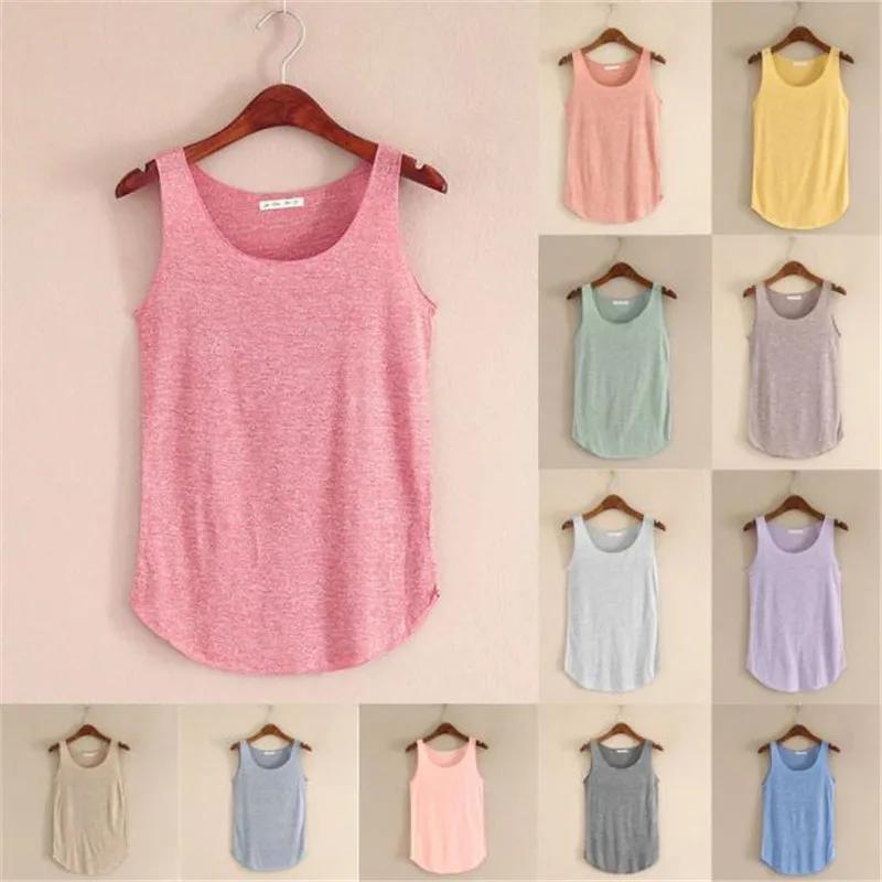 Couleur unie décontracté course T-Shirt pour les femmes col en U plage gilet été en vrac bambou coto