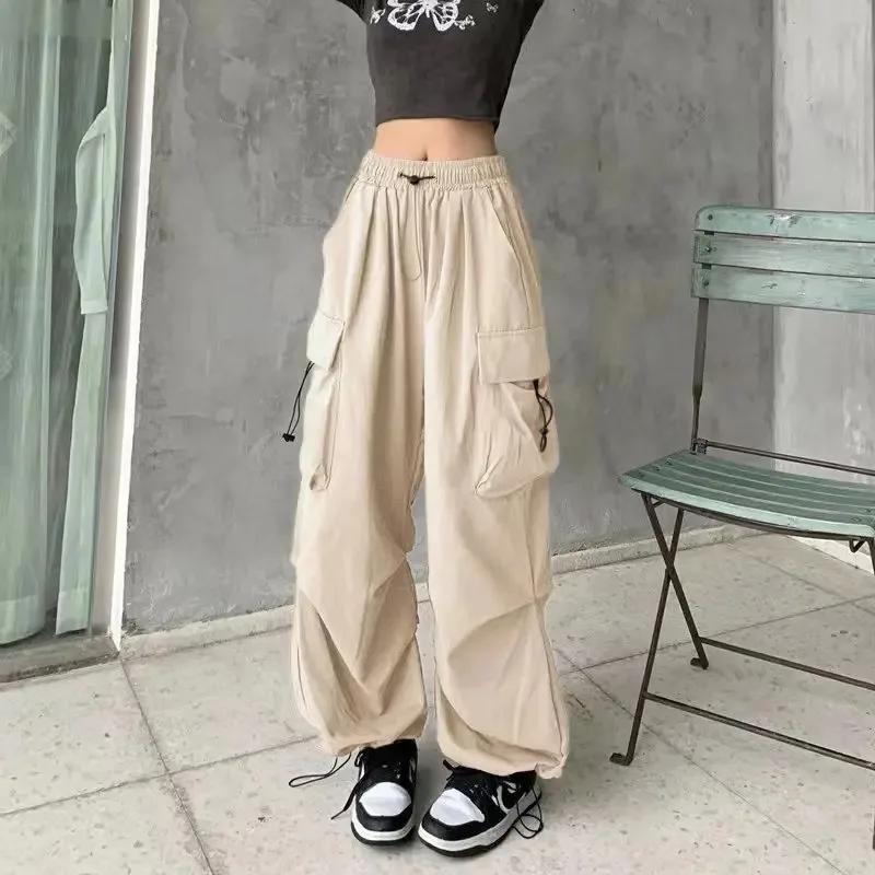 Pantalon d'outillage rétro américain pour femme, drapé à faisceau droit, joker d'été, ample, jambes