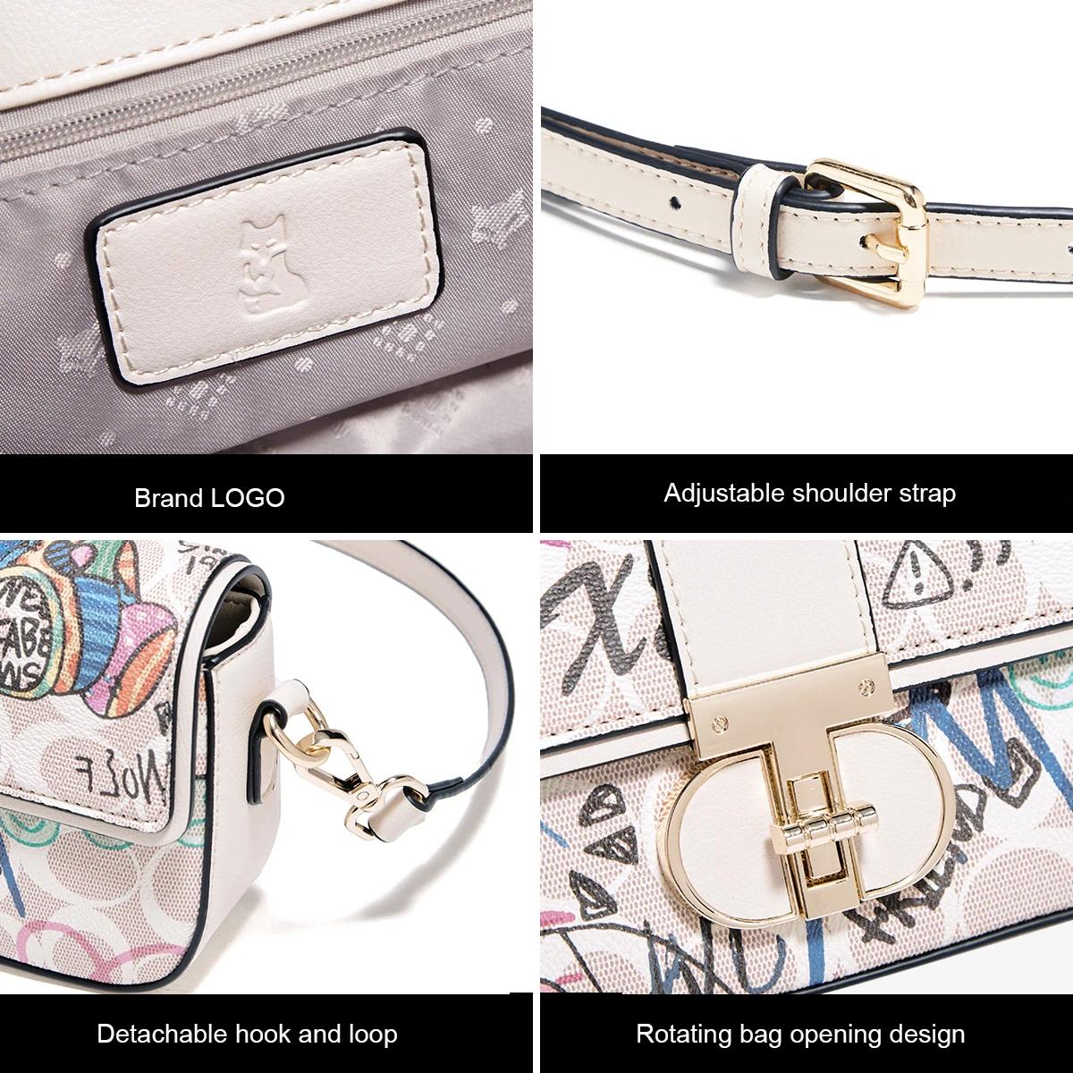Sac à bandoulière chic en cuir PU FOXER, sac à main graffiti pour femme, sac à bandoulière tendance