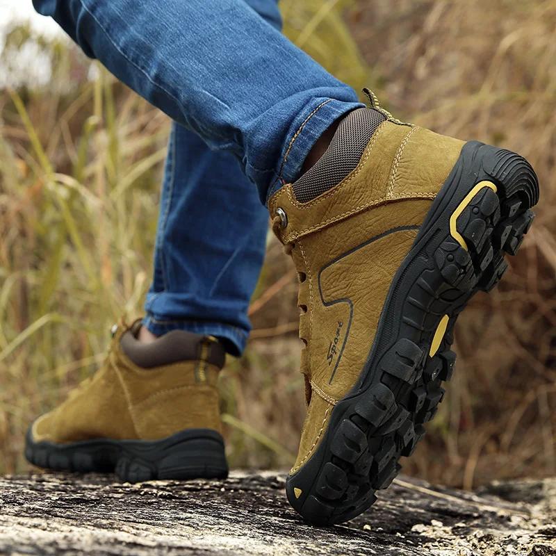 Chaussures de randonnée imperméables en cuir véritable pour hommes, baskets de marque, de randonnée,