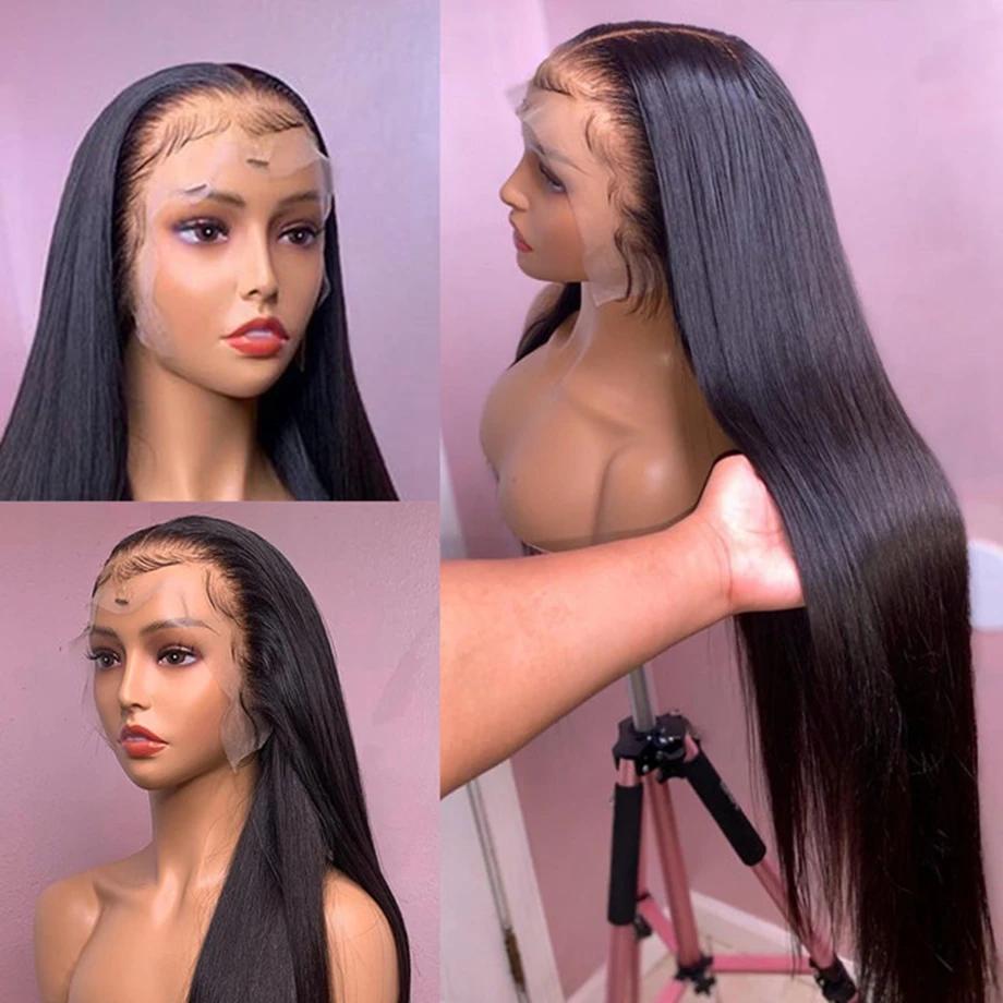 40 42 pouces droite dentelle avant perruques cheveux humains 360 pleine dentelle perruques pour les