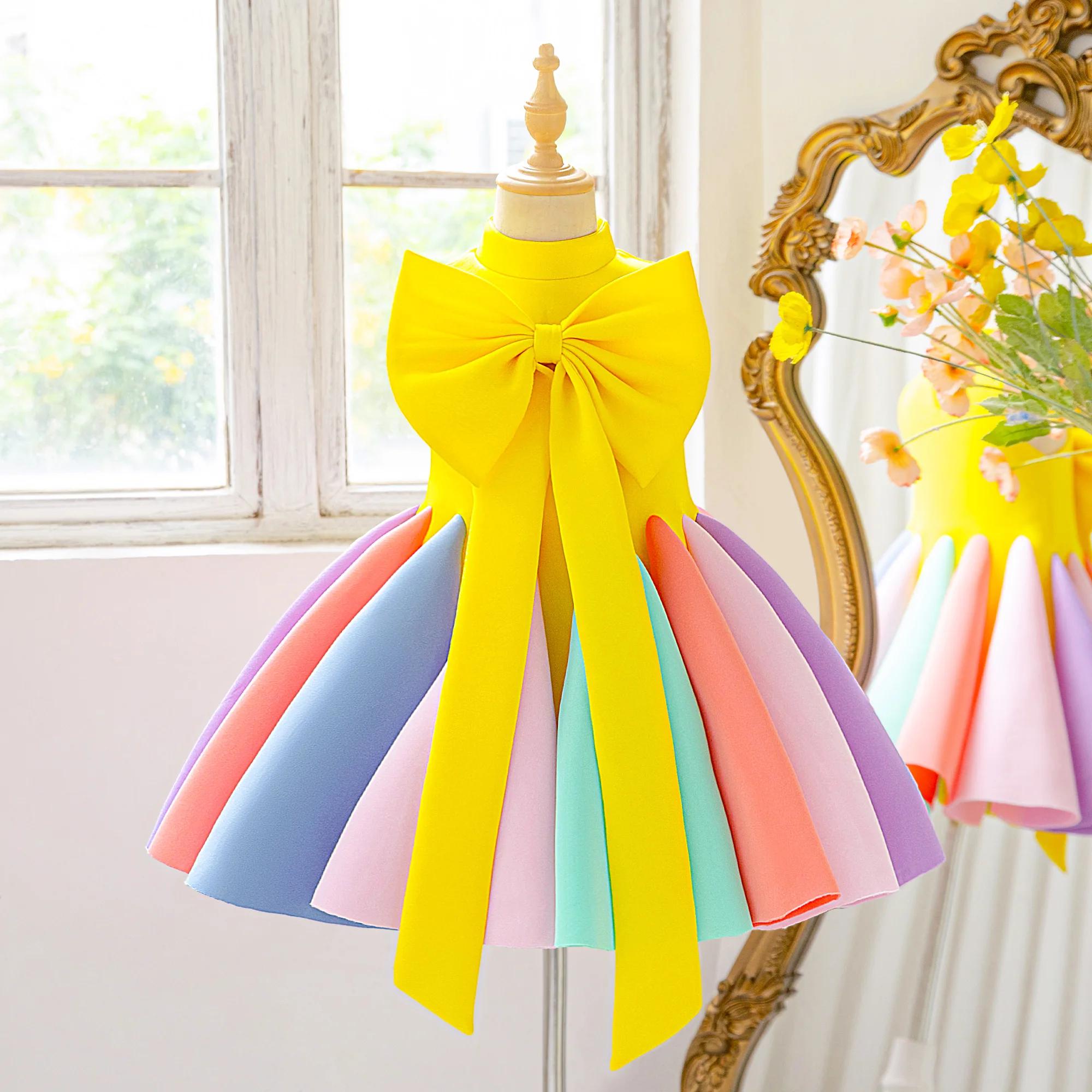 Robes de demoiselle d'honneur colorées d'été pour filles, élégantes robes de princesse avec nœud pou